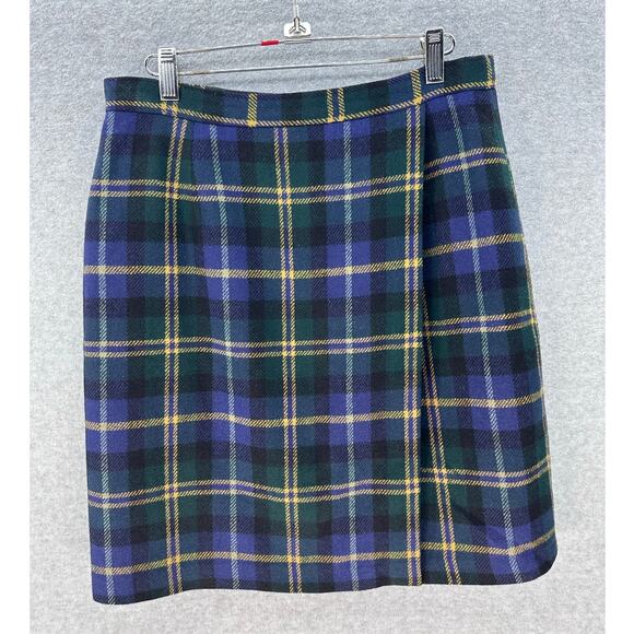 Talbots Women's sz 12 High Waisted Plaid Blue Green Yellow Skirt School Girl - Picture 1 of 12